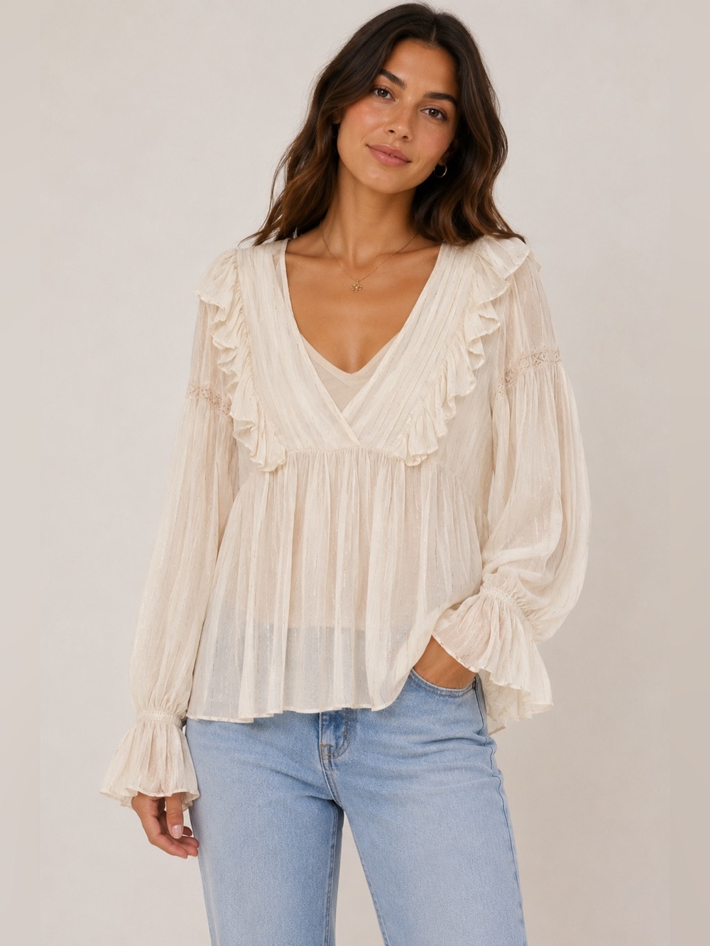 Maeve Cream Ruffle Blouse